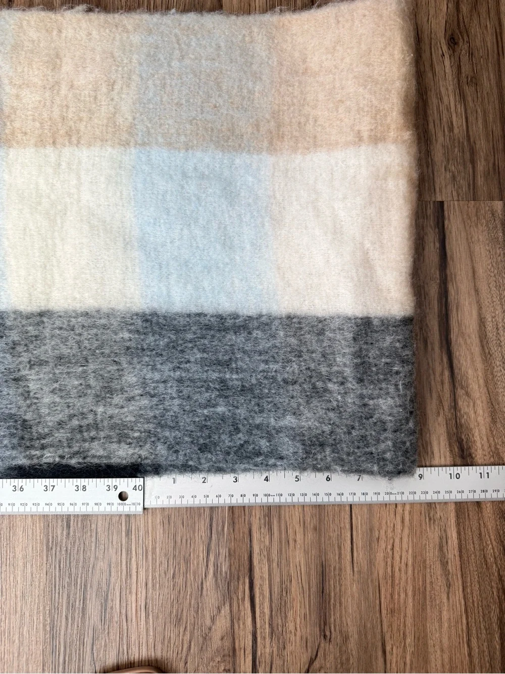 Acne Studios Large Plaid Mohair Scarf Light Blue Beige Grey Fringe Oversized